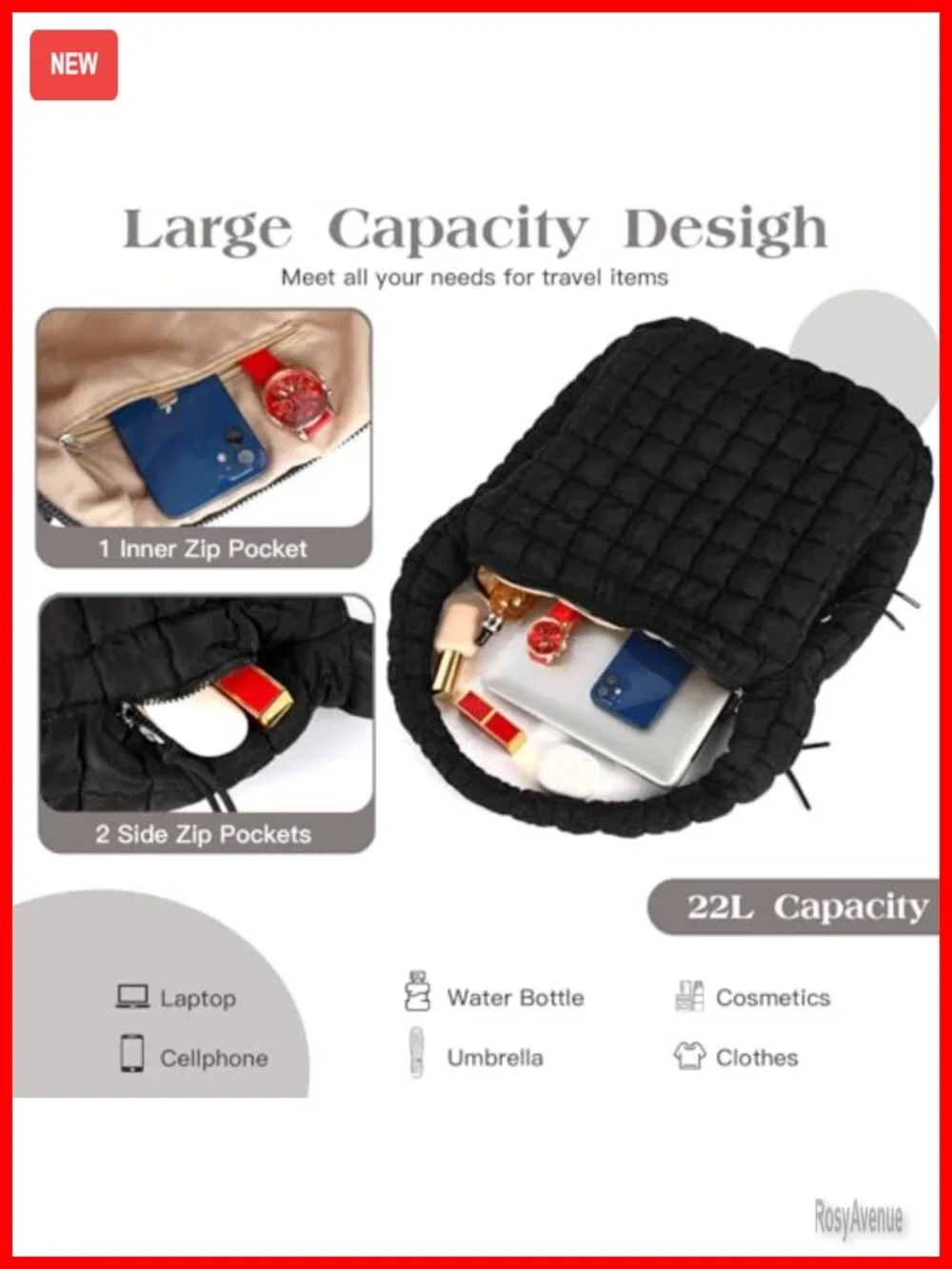 Large Quilted Nylon Puffer Hobo Tote Bag Crossbody